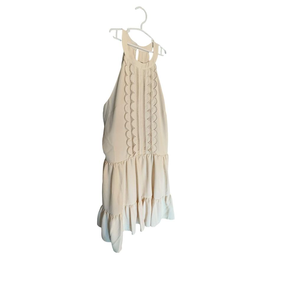 Express Cream Scallood Front Halter Style Tiered Short Sleeveless Dress NWT sz S - Picture 3 of 10